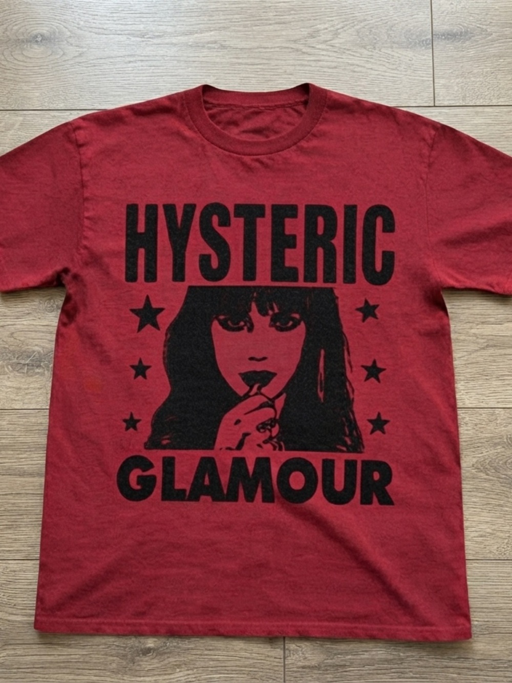 Gildan Red Short-Sleeve Tee with Black HYSTERIC GLAMOUR Graphic